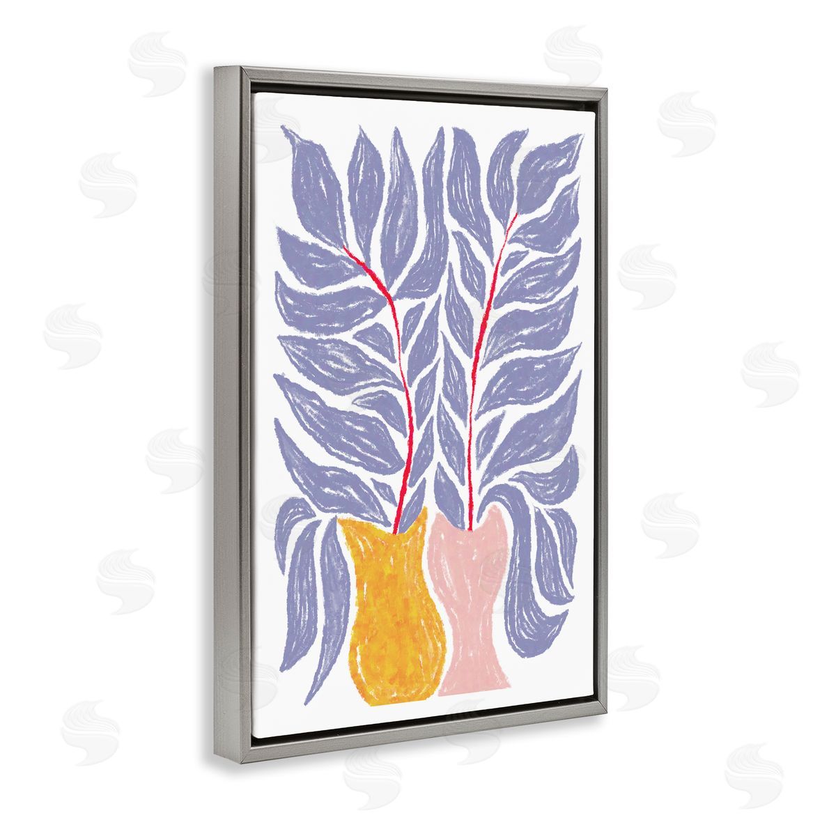 Martina Pavlova Purple Leaves in Vases Gray Floating Frame Canvas Wall Art Print