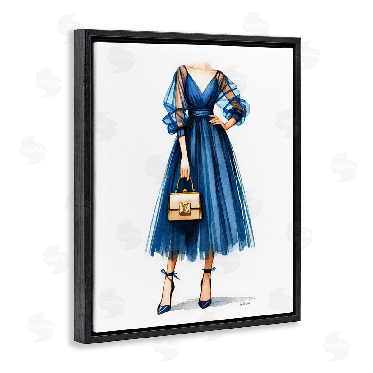 Amanda Greenwood Blue Gown Fashion Girl Black Floating Frame Canvas Wall Art Print