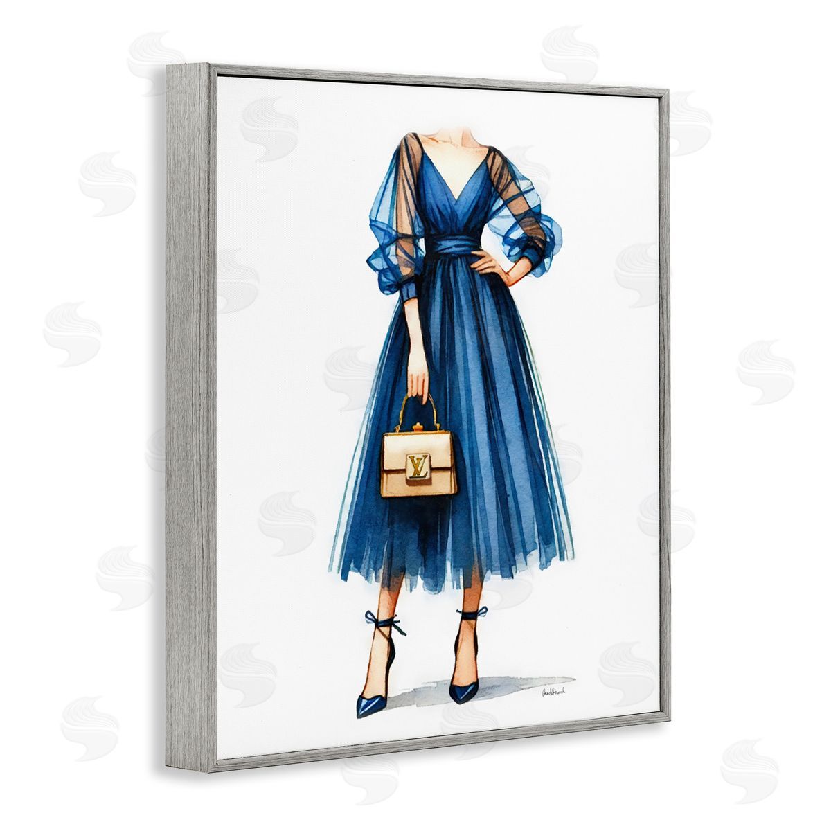 Amanda Greenwood Blue Gown Fashion Girl Gray Framed Giclee Wall Art Print
