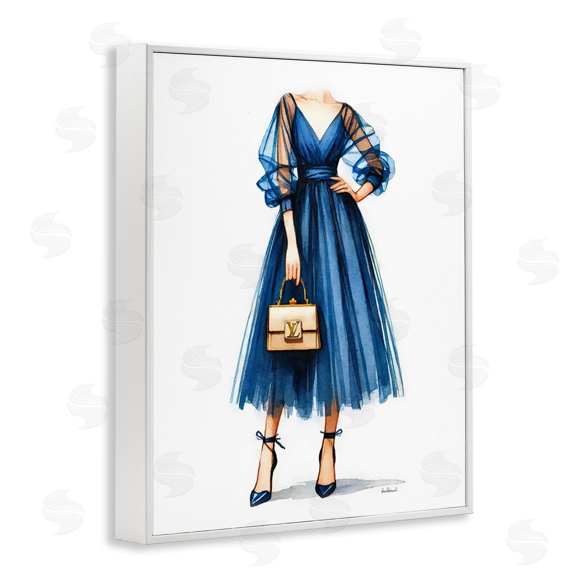Amanda Greenwood Blue Gown Fashion Girl White Framed Giclee Wall Art Print