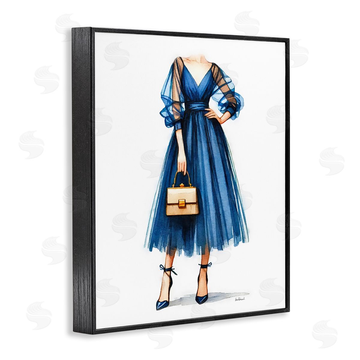 Amanda Greenwood Glam Blue Fashion Gown Black Framed Giclee Wall Art Print