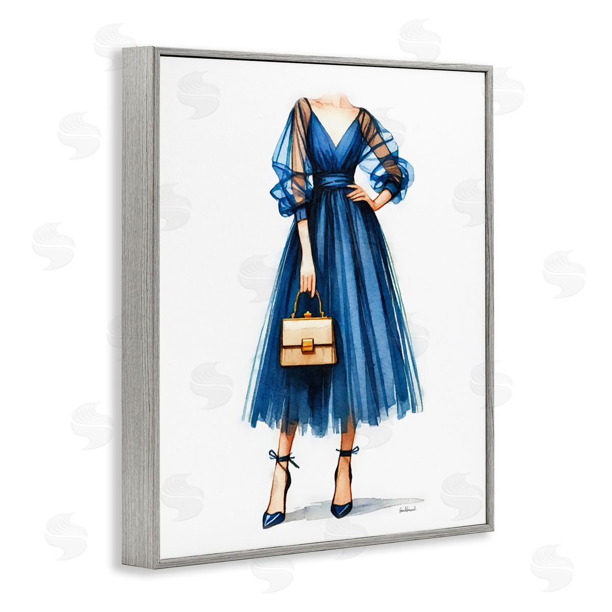 Amanda Greenwood Glam Blue Fashion Gown Gray Framed Giclee Wall Art Print