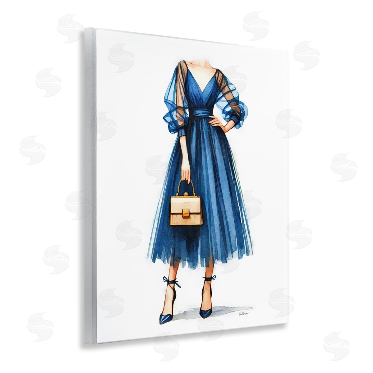 Amanda Greenwood Glam Blue Fashion Gown Wooden Wall Plaque Art Print