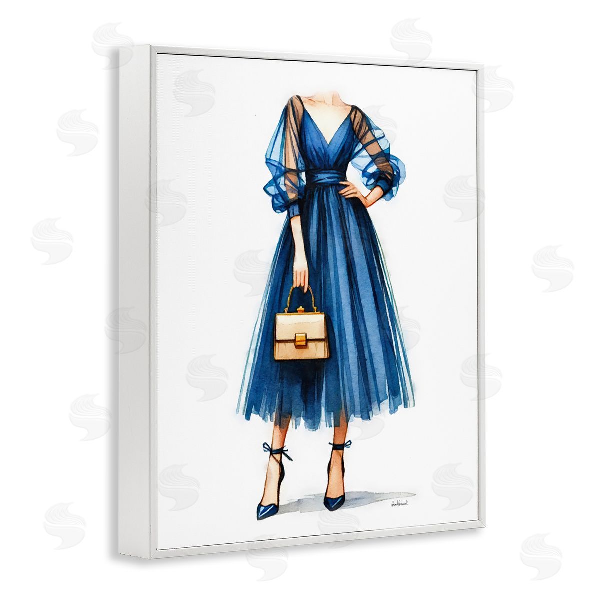 Amanda Greenwood Glam Blue Fashion Gown White Framed Giclee Wall Art Print