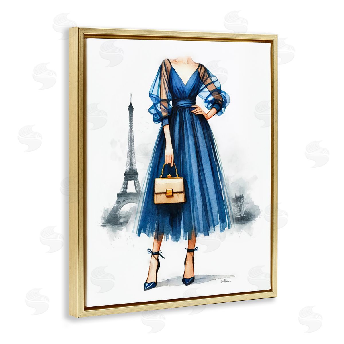 Amanda Greenwood Eiffel Town & Fashion Gold Floating Frame Canvas Wall Art Print