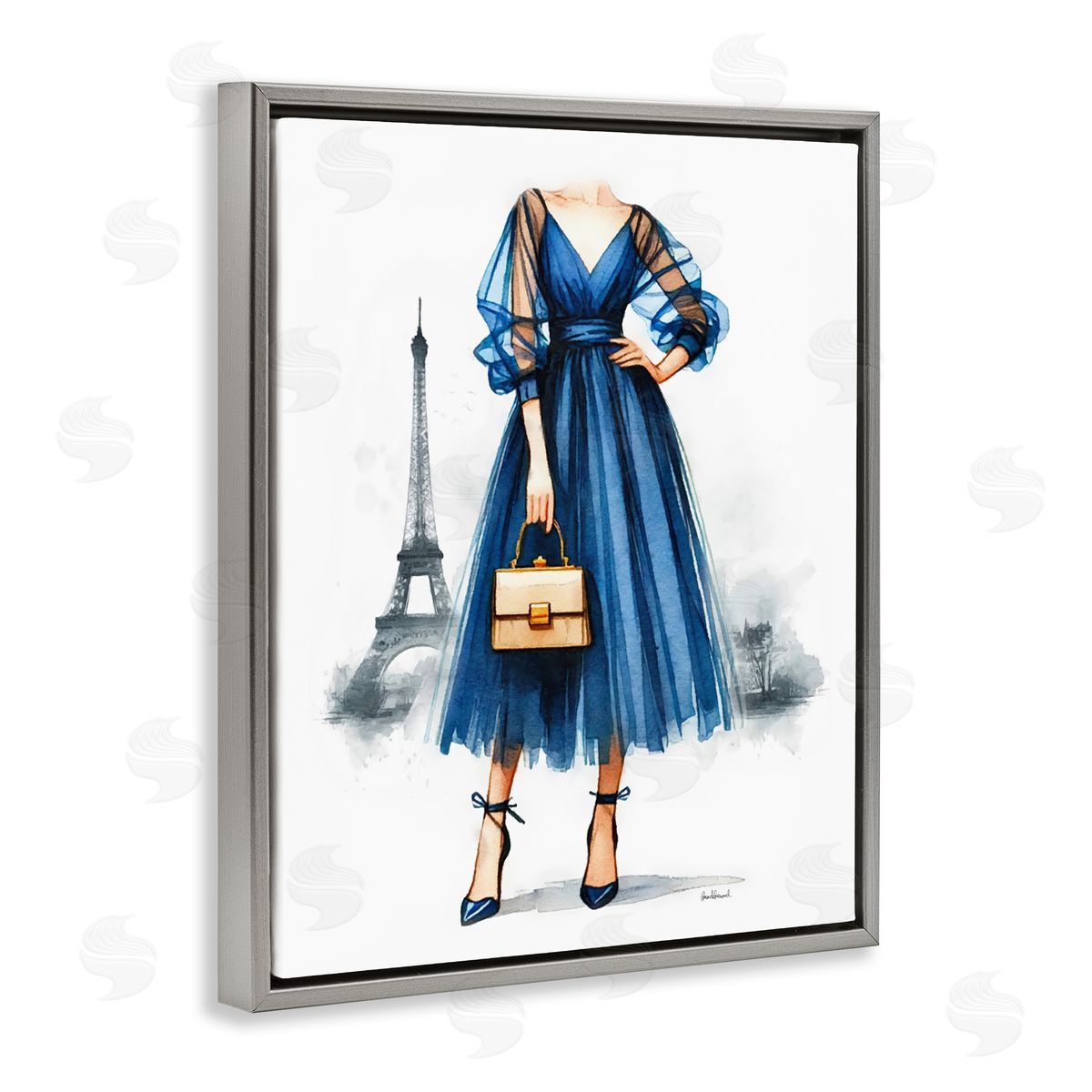 Amanda Greenwood Eiffel Town & Fashion Gray Floating Frame Canvas Wall Art Print