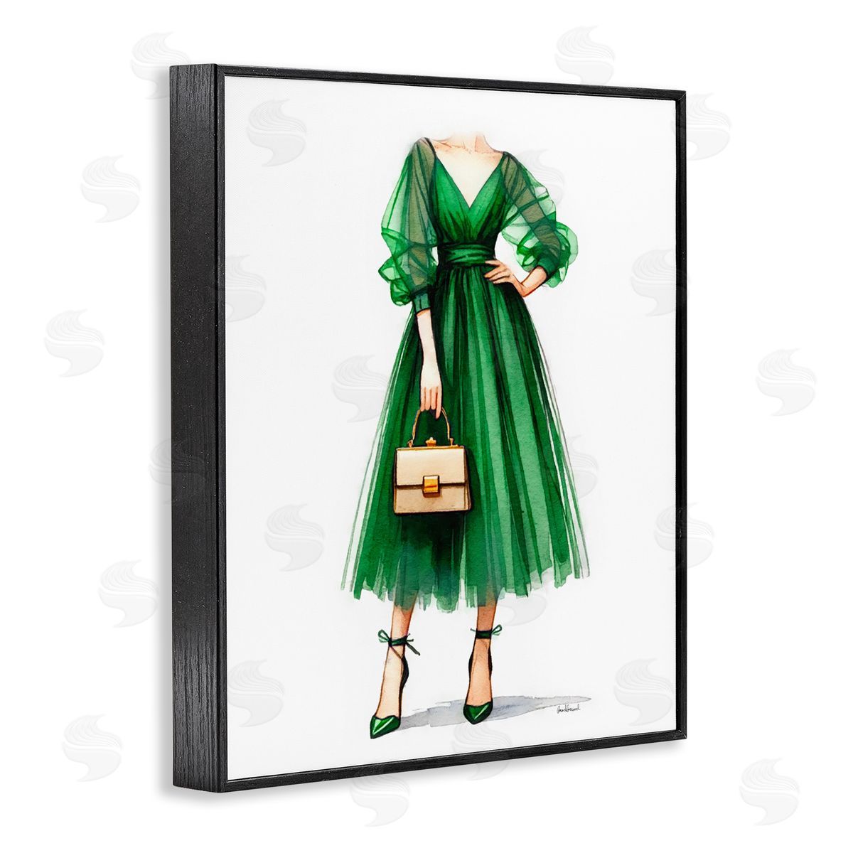 Amanda Greenwood Glam Green Fashion Gown Black Framed Giclee Wall Art Print