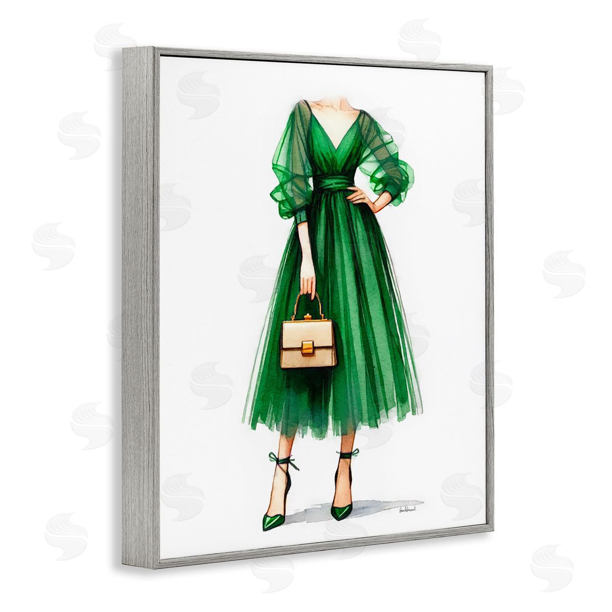 Amanda Greenwood Glam Green Fashion Gown Gray Framed Giclee Wall Art Print