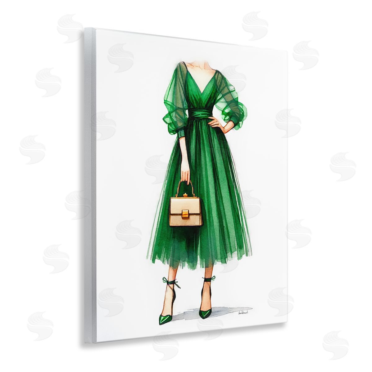 Amanda Greenwood Glam Green Fashion Gown Wooden Wall Plaque Art Print