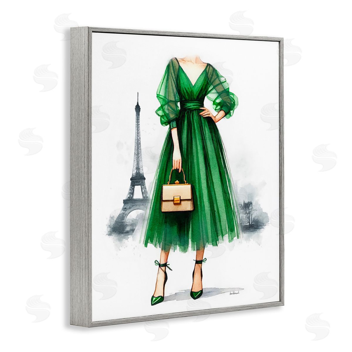 Amanda Greenwood Parisian Green Dress Gray Framed Giclee Wall Art Print