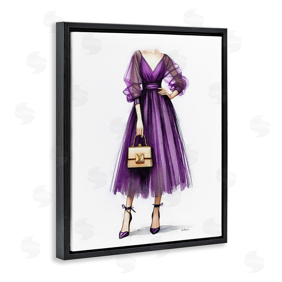 Amanda Greenwood Purple Glam Dress Black Floating Frame Canvas Wall Art Print