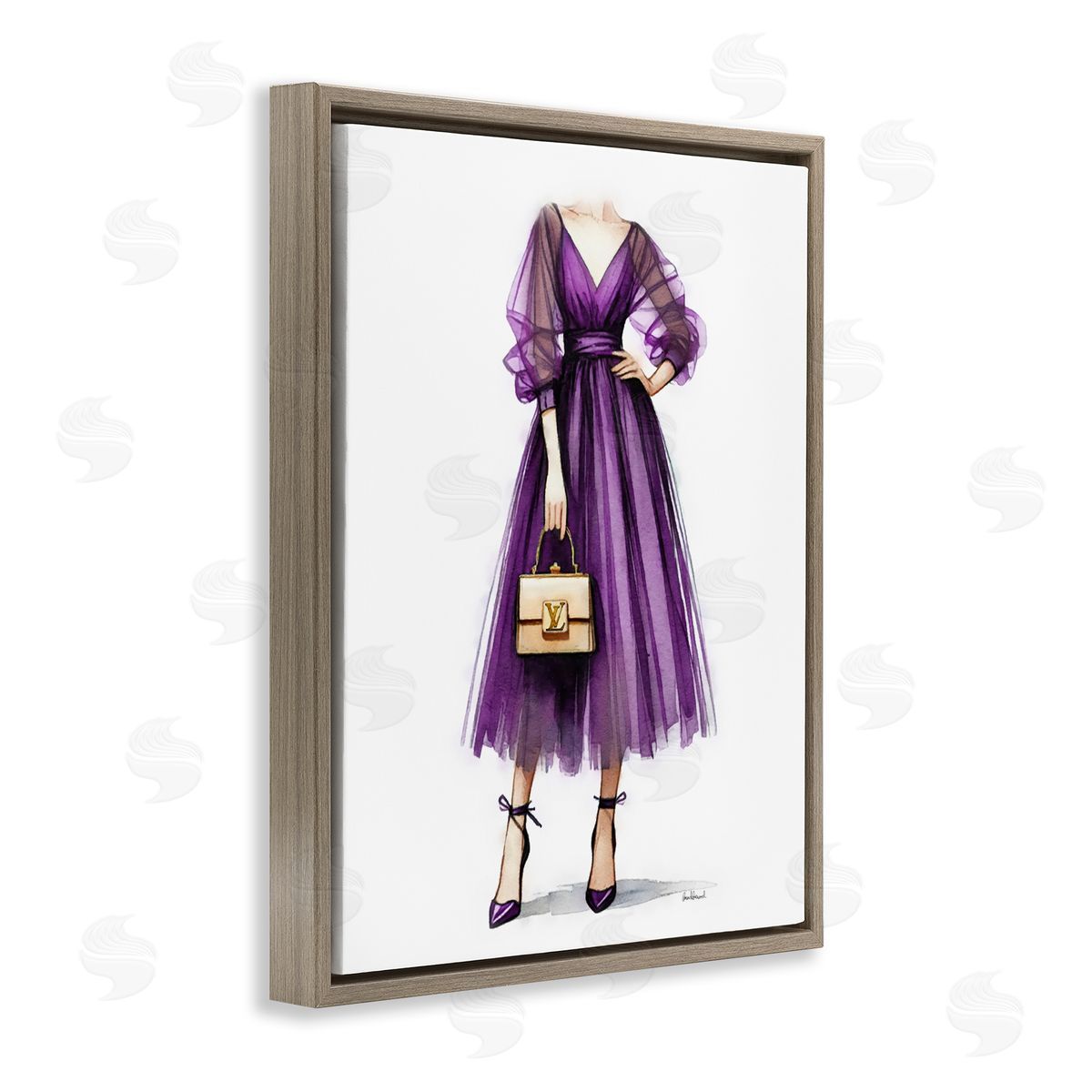 Amanda Greenwood Purple Glam Dress Brown Floating Frame Canvas Wall Art Print