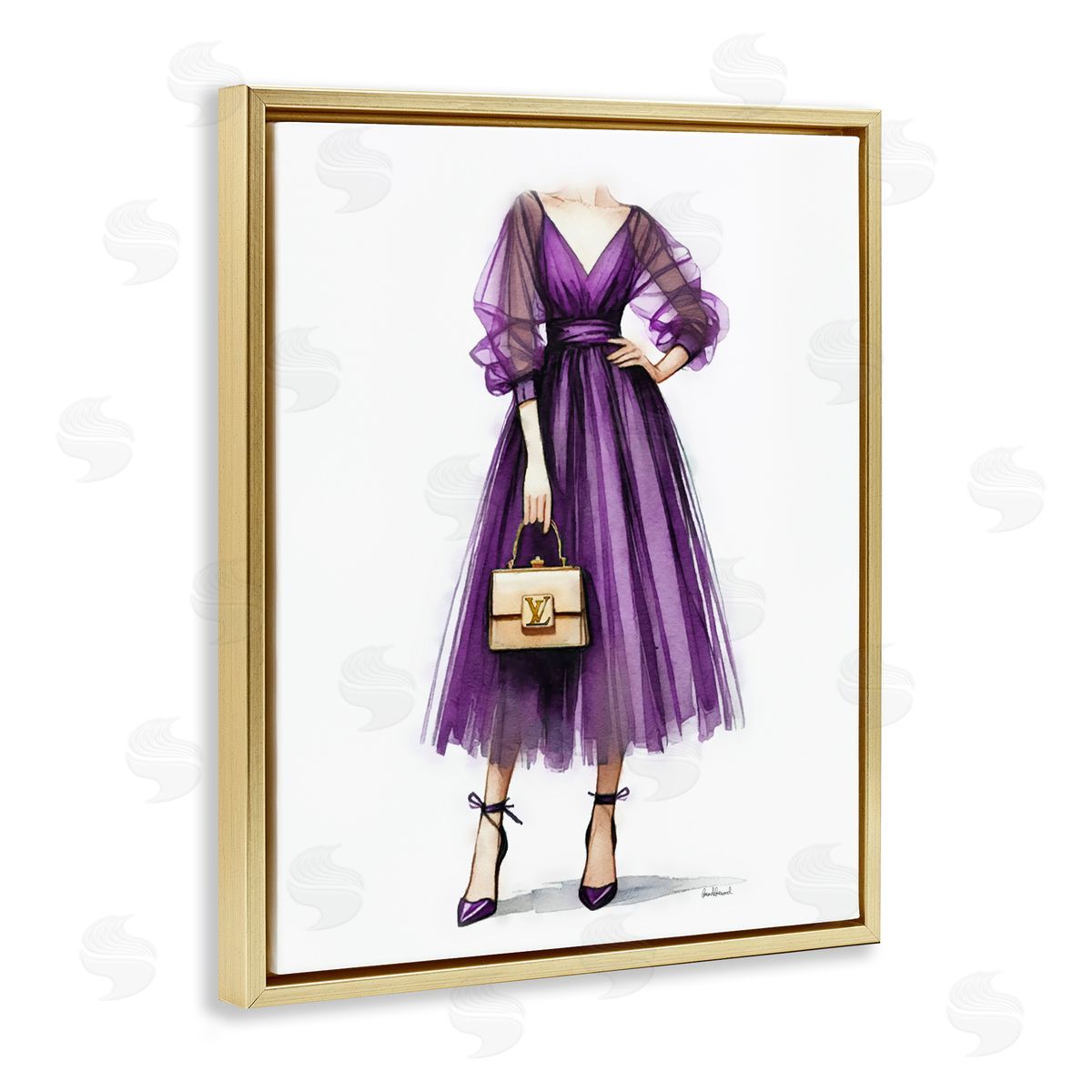 Amanda Greenwood Purple Glam Dress Gold Floating Frame Canvas Wall Art Print