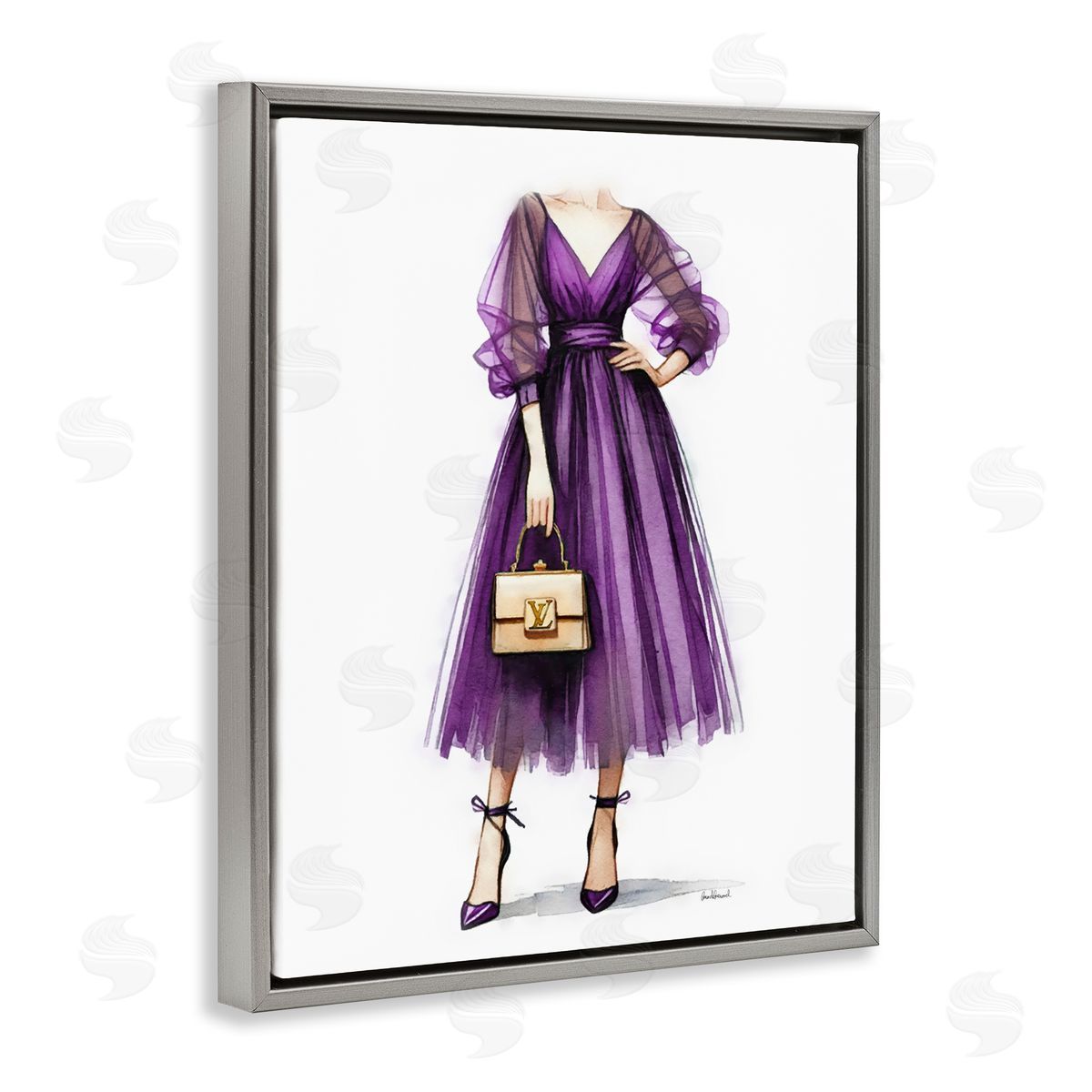 Amanda Greenwood Purple Glam Dress Gray Floating Frame Canvas Wall Art Print