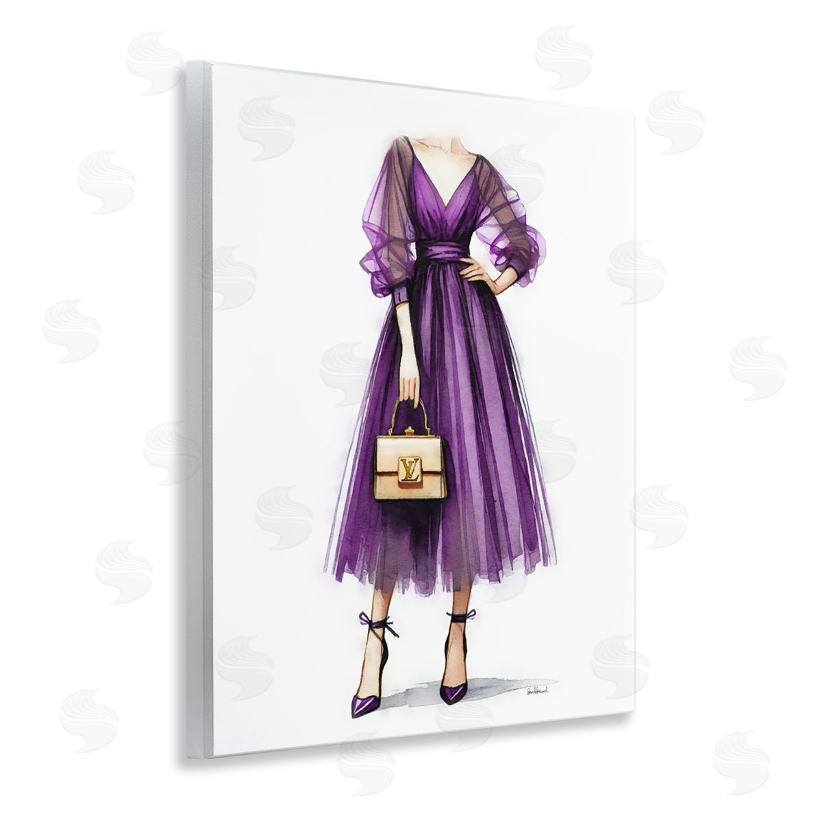 Amanda Greenwood Purple Glam Dress Wooden Wall Plaque Art Print