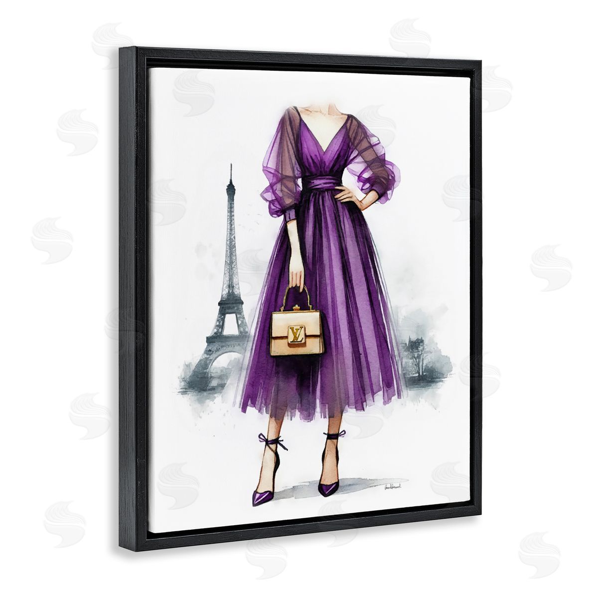 Amanda Greenwood Parisian Purple Dress Black Floating Frame Canvas Wall Art Print