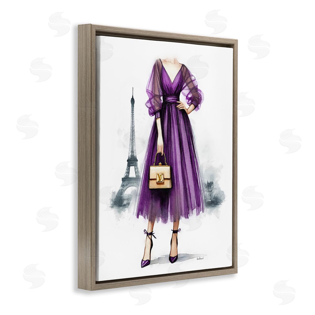 Amanda Greenwood Parisian Purple Dress Brown Floating Frame Canvas Wall Art Print