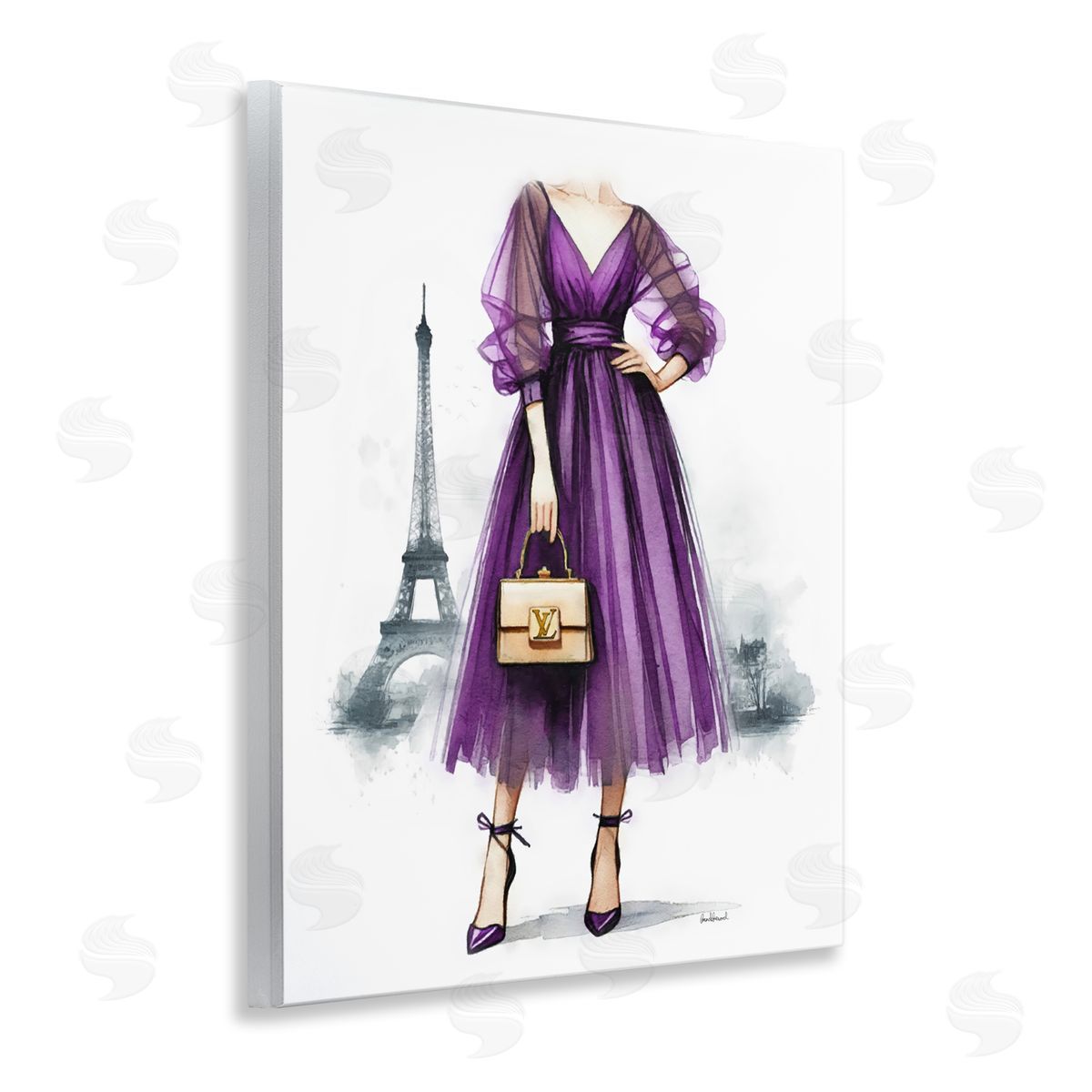Amanda Greenwood Parisian Purple Dress Wooden Wall Plaque Art Print
