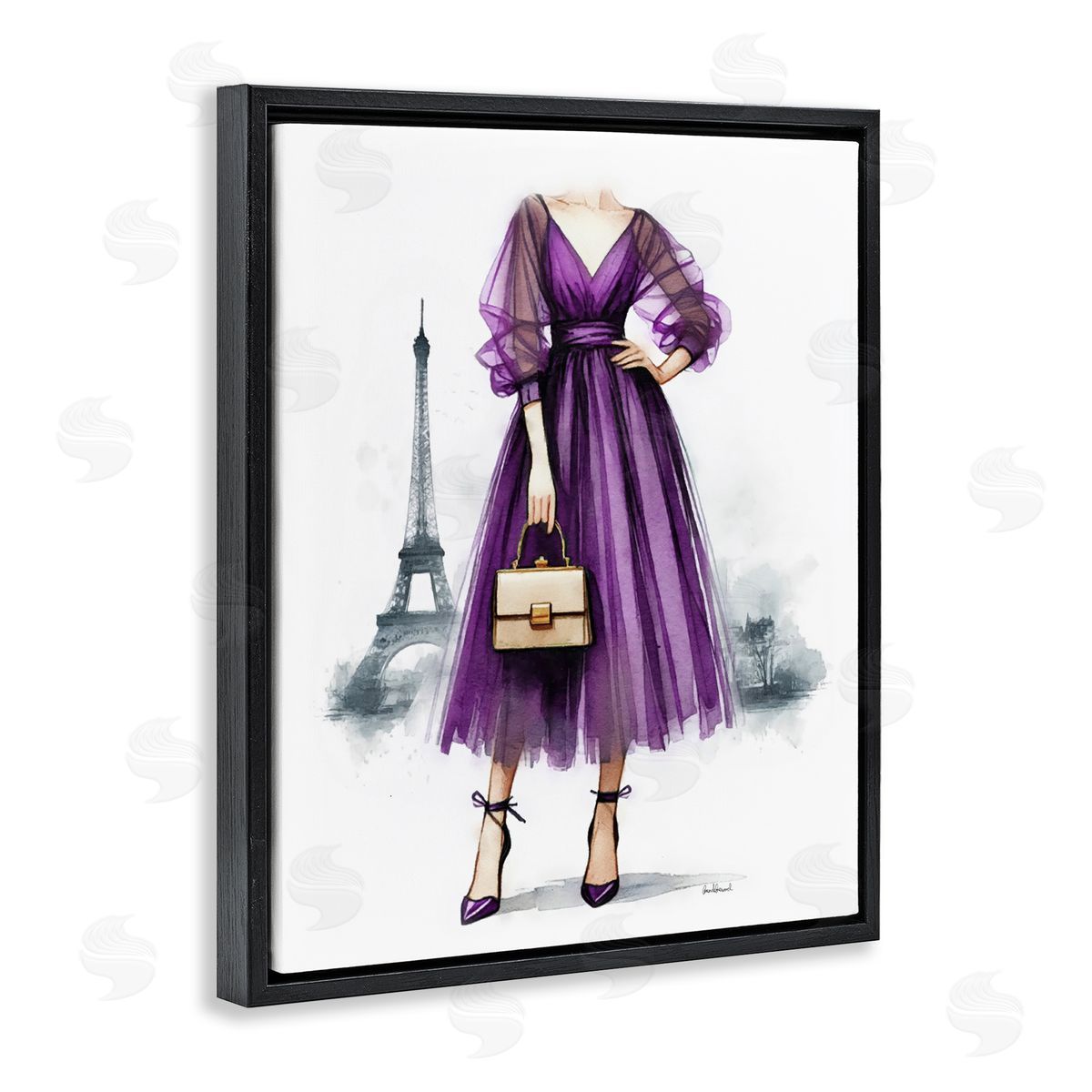 Amanda Greenwood Glam Purple Paris Gown Black Floating Frame Canvas Wall Art Print