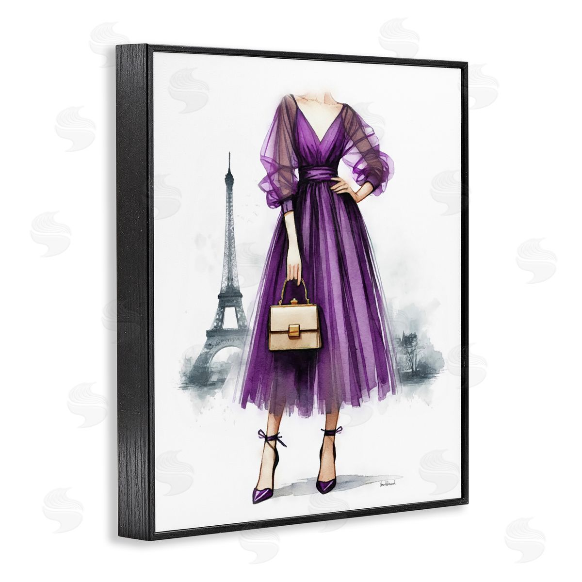 Amanda Greenwood Glam Purple Paris Gown Black Framed Giclee Wall Art Print