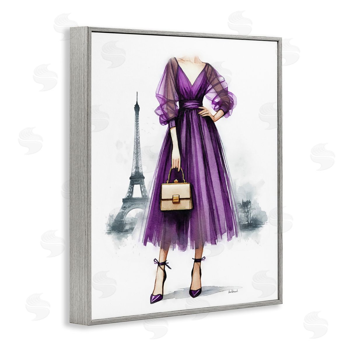 Amanda Greenwood Glam Purple Paris Gown Gray Framed Giclee Wall Art Print
