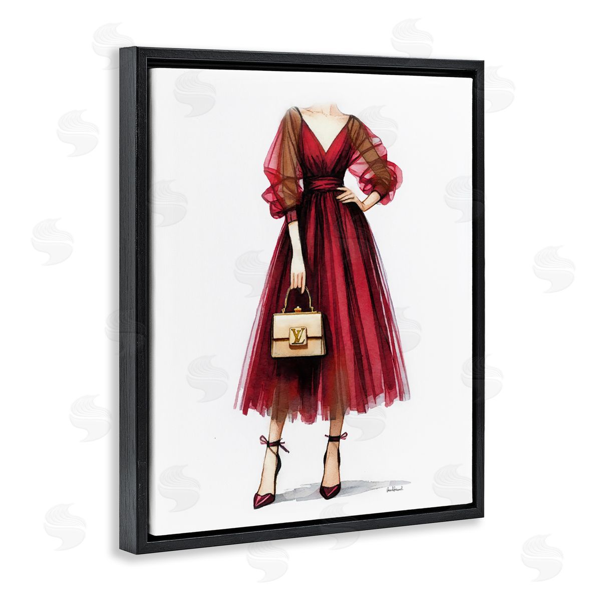 Amanda Greenwood Red Glam Gown Black Floating Frame Canvas Wall Art Print