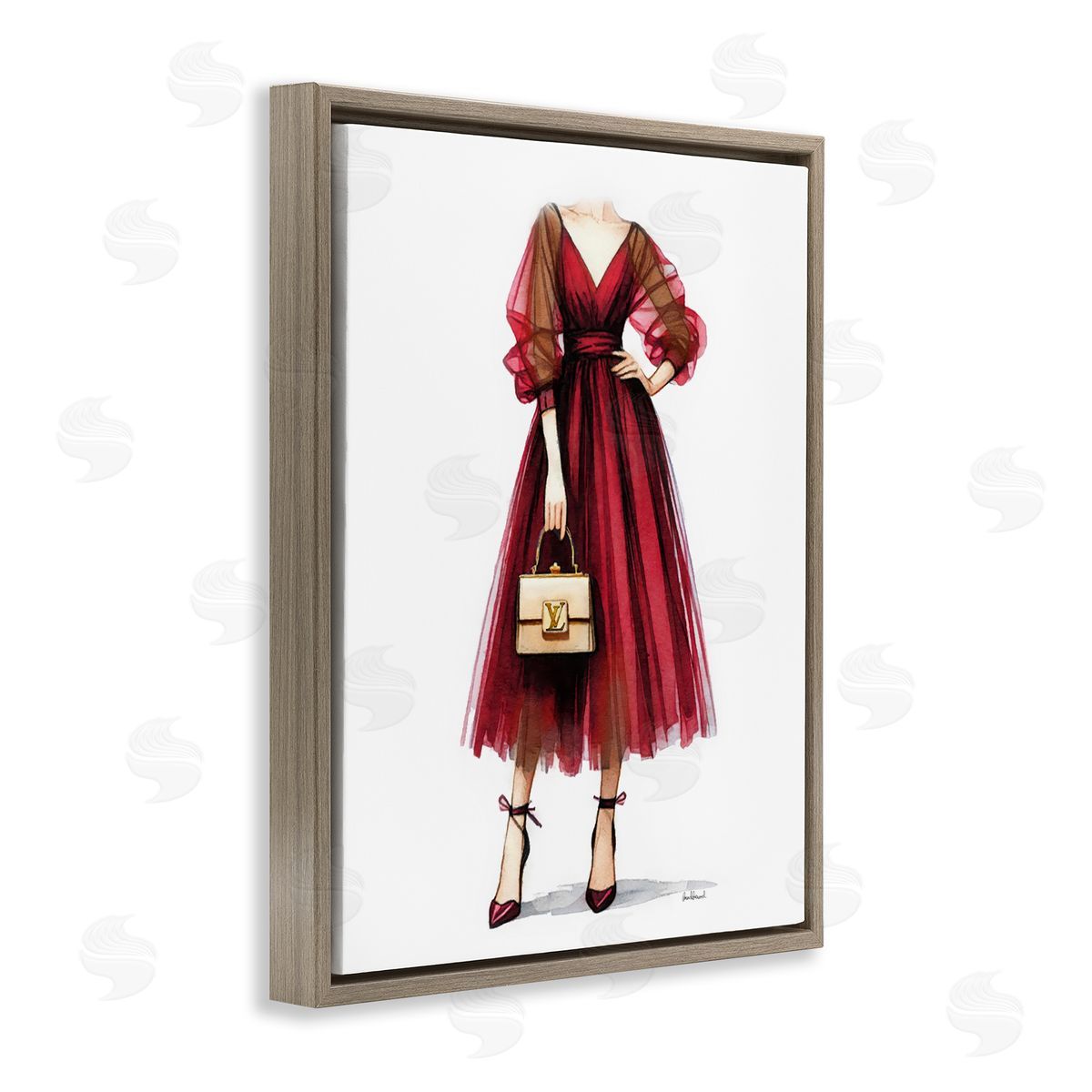Amanda Greenwood Red Glam Gown Brown Floating Frame Canvas Wall Art Print