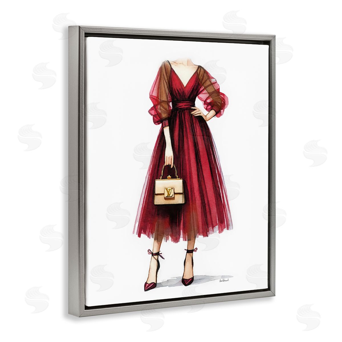 Amanda Greenwood Red Glam Gown Gray Floating Frame Canvas Wall Art Print