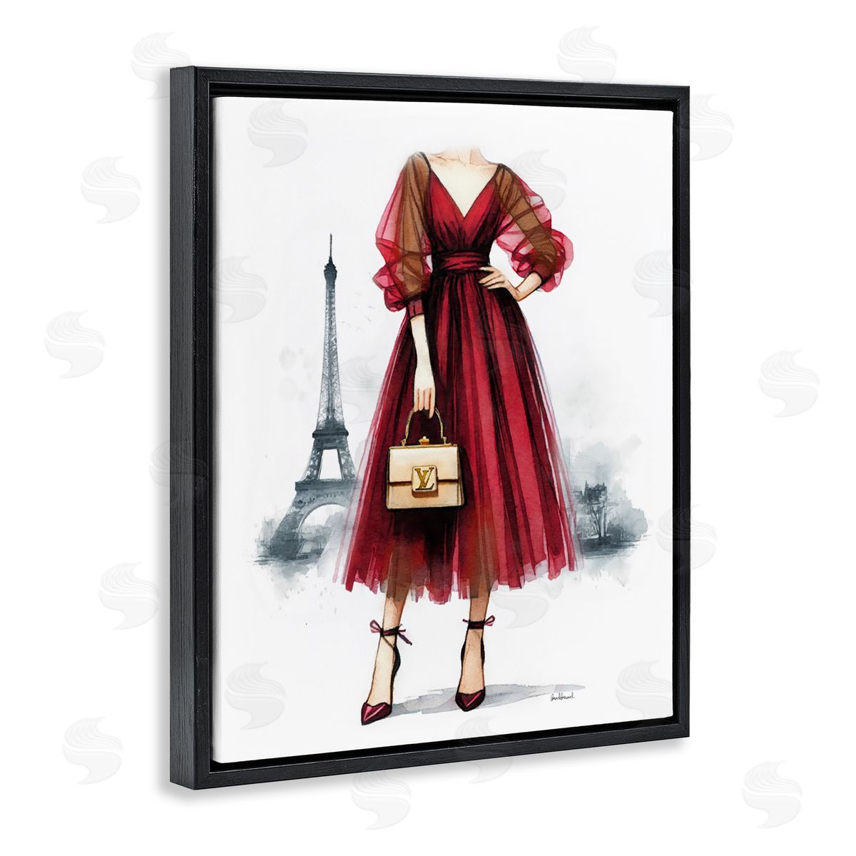 Amanda Greenwood Parisian Girl in Dress Black Floating Frame Canvas Wall Art Print