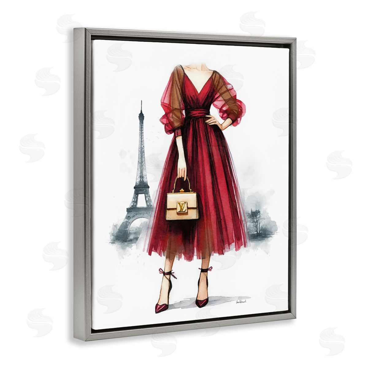 Amanda Greenwood Parisian Girl in Dress Gray Floating Frame Canvas Wall Art Print