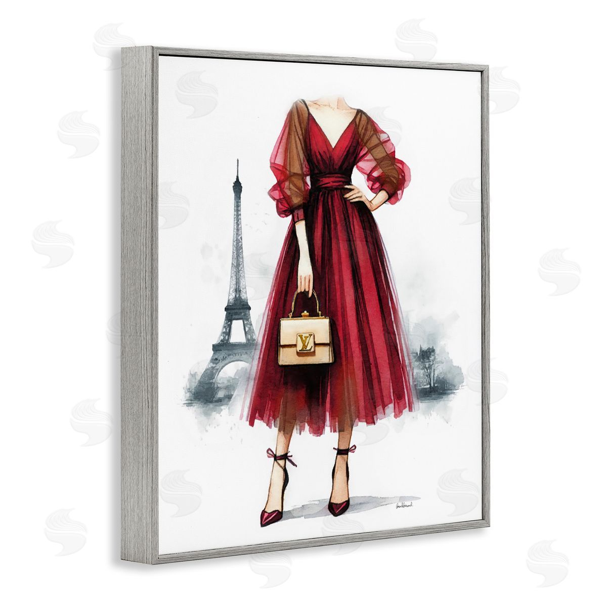 Amanda Greenwood Parisian Girl in Dress Gray Framed Giclee Wall Art Print