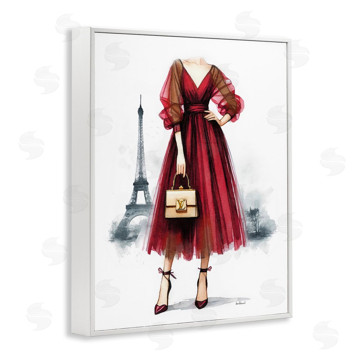 Amanda Greenwood Parisian Girl in Dress White Framed Giclee Wall Art Print