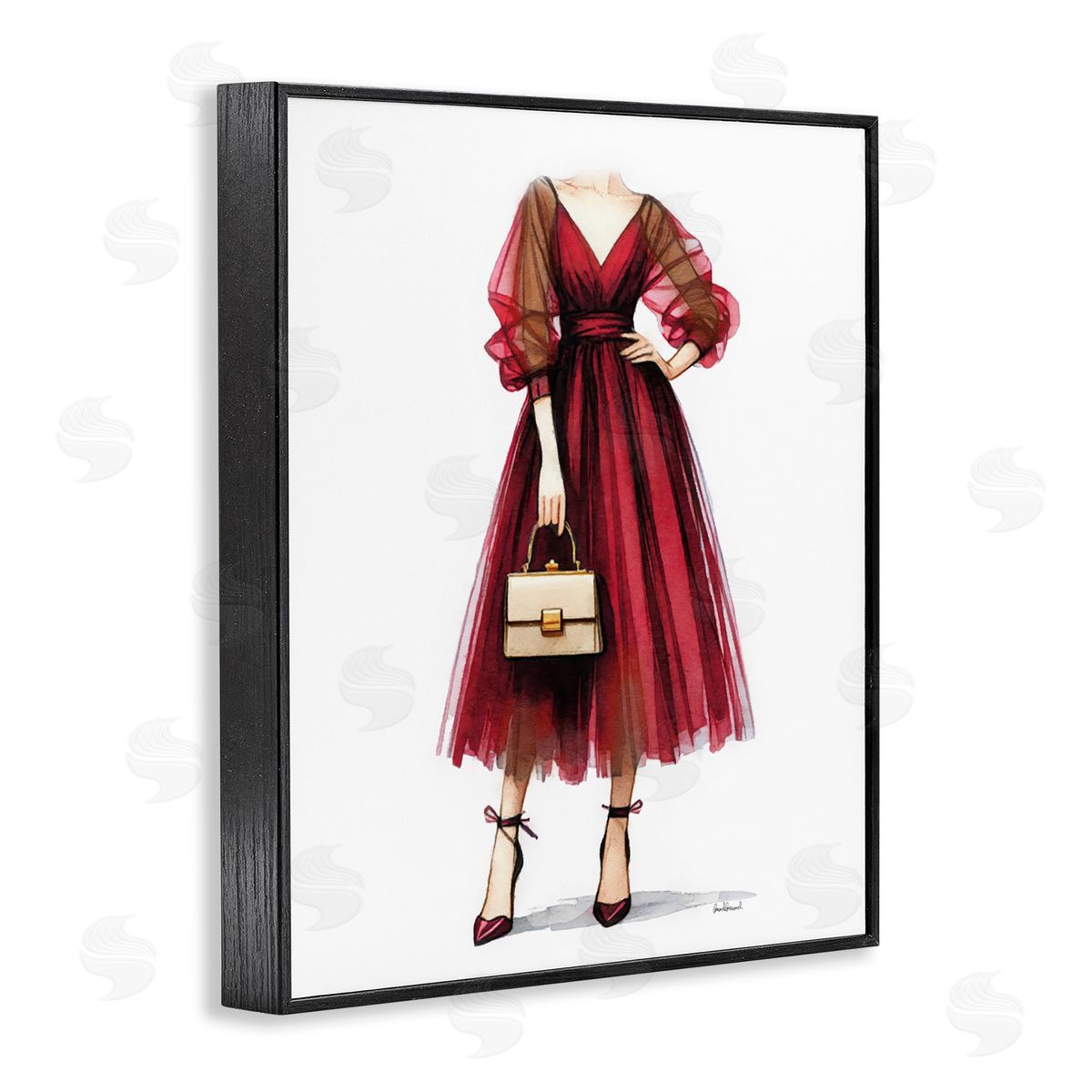 Amanda Greenwood Maroon Fashion Gown Black Framed Giclee Wall Art Print