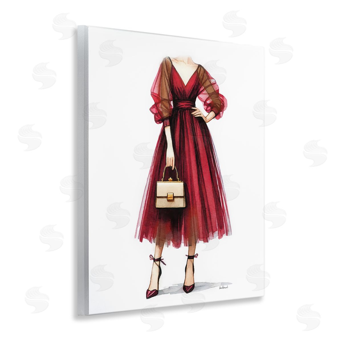 Amanda Greenwood Maroon Fashion Gown Wooden Wall Plaque Art Print