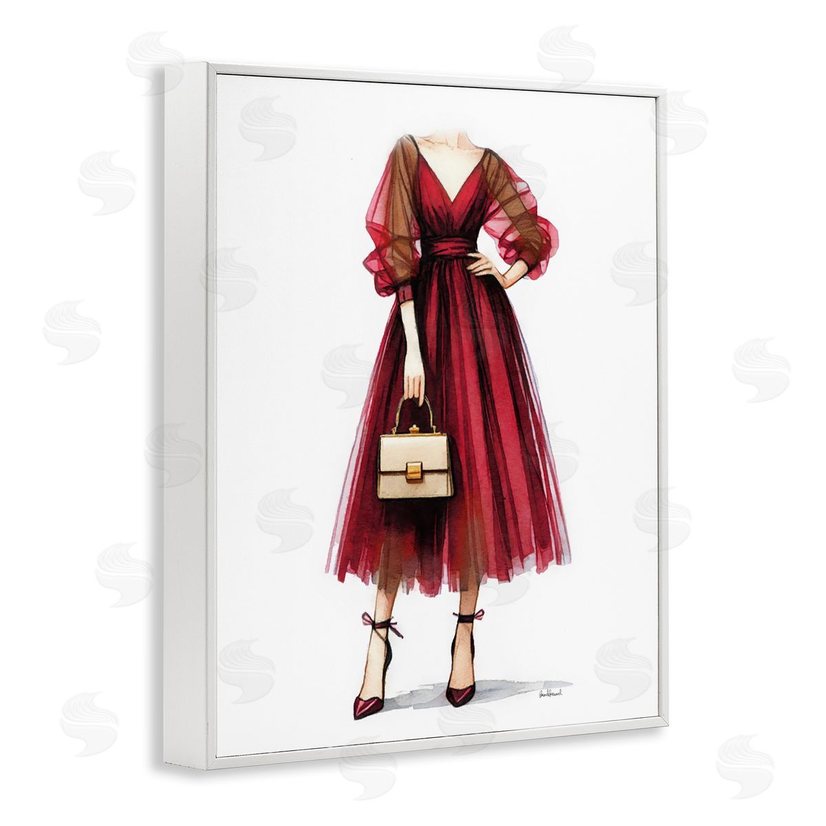 Amanda Greenwood Maroon Fashion Gown White Framed Giclee Wall Art Print