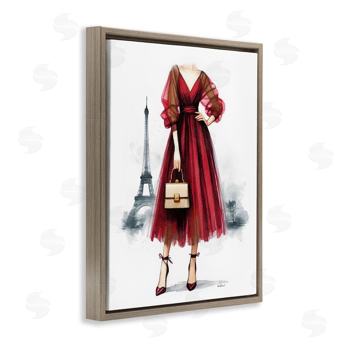 Amanda Greenwood Parisian Fashion Red Dress Brown Floating Frame Canvas Wall Art Print
