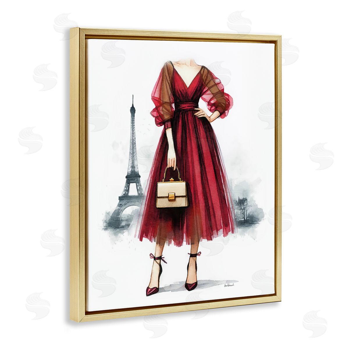 Amanda Greenwood Parisian Fashion Red Dress Gold Floating Frame Canvas Wall Art Print