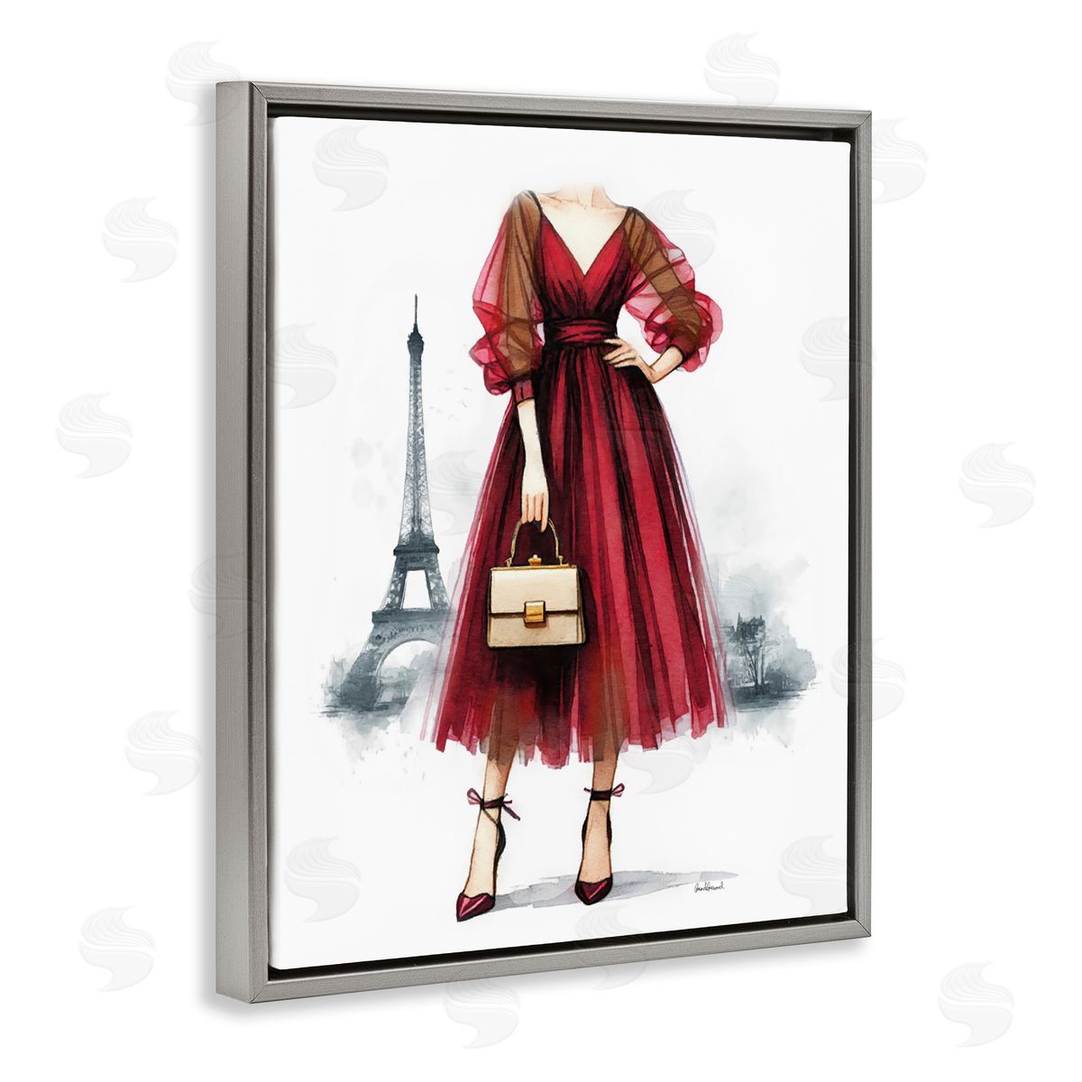 Amanda Greenwood Parisian Fashion Red Dress Gray Floating Frame Canvas Wall Art Print