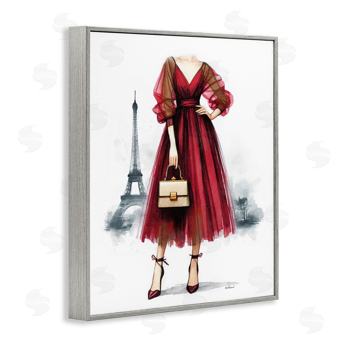 Amanda Greenwood Parisian Fashion Red Dress Gray Framed Giclee Wall Art Print