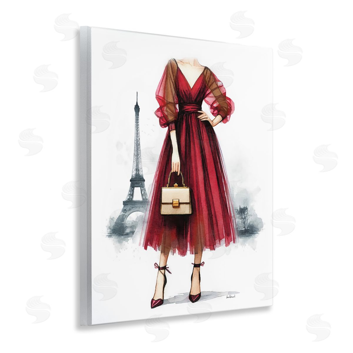 Amanda Greenwood Parisian Fashion Red Dress Wooden Wall Plaque Art Print