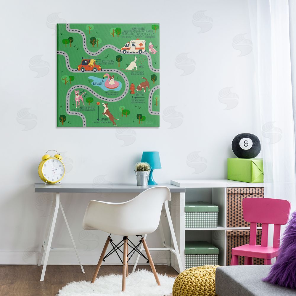 Carrie Cantwell Whimsical Dogs Map Canvas Wall Art Print in Room