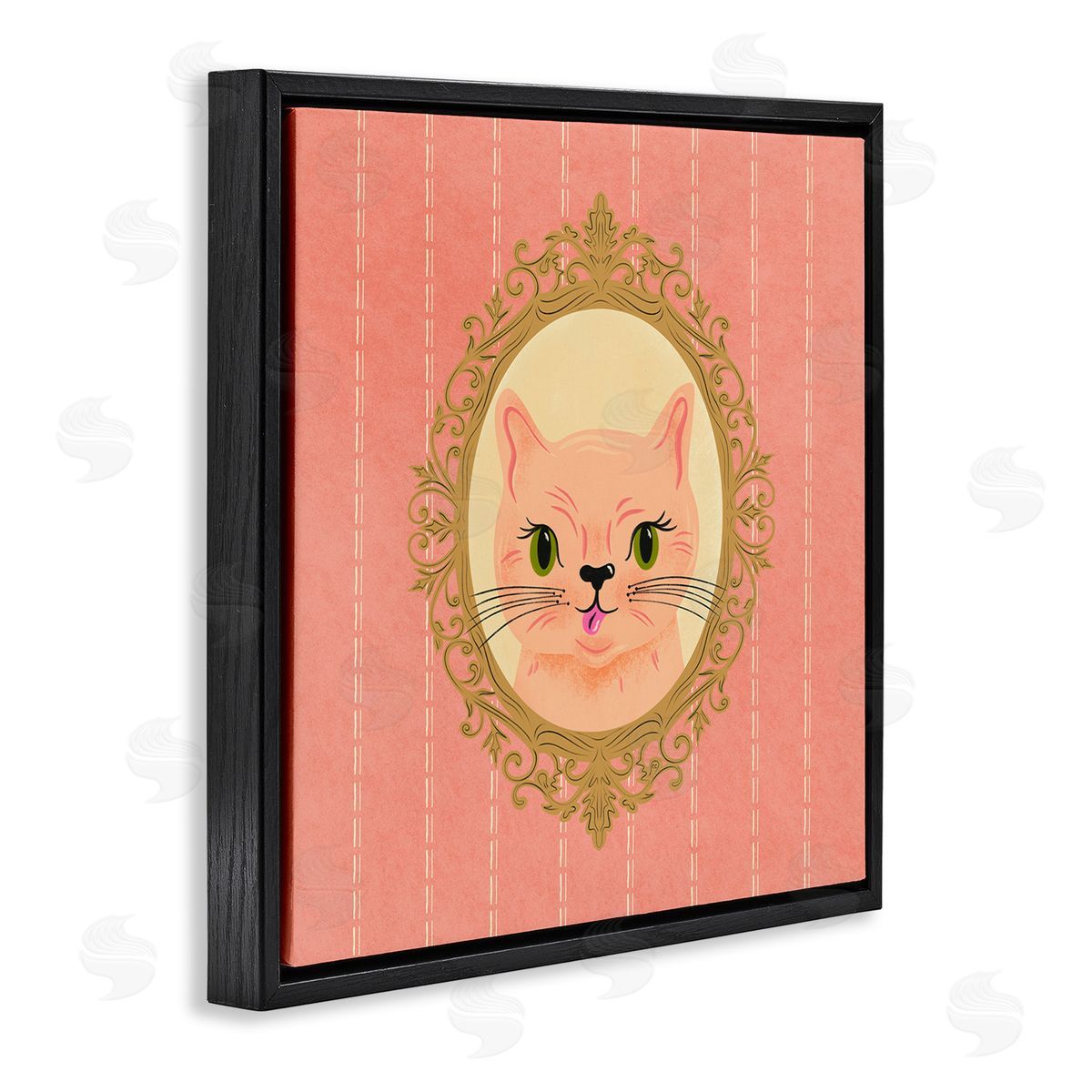 Carrie Cantwell Peach Cat Portrait Black Floating Frame Canvas Wall Art Print