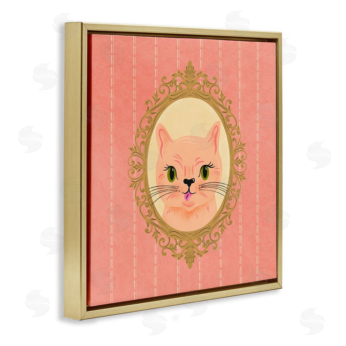 Carrie Cantwell Peach Cat Portrait Gold Floating Frame Canvas Wall Art Print