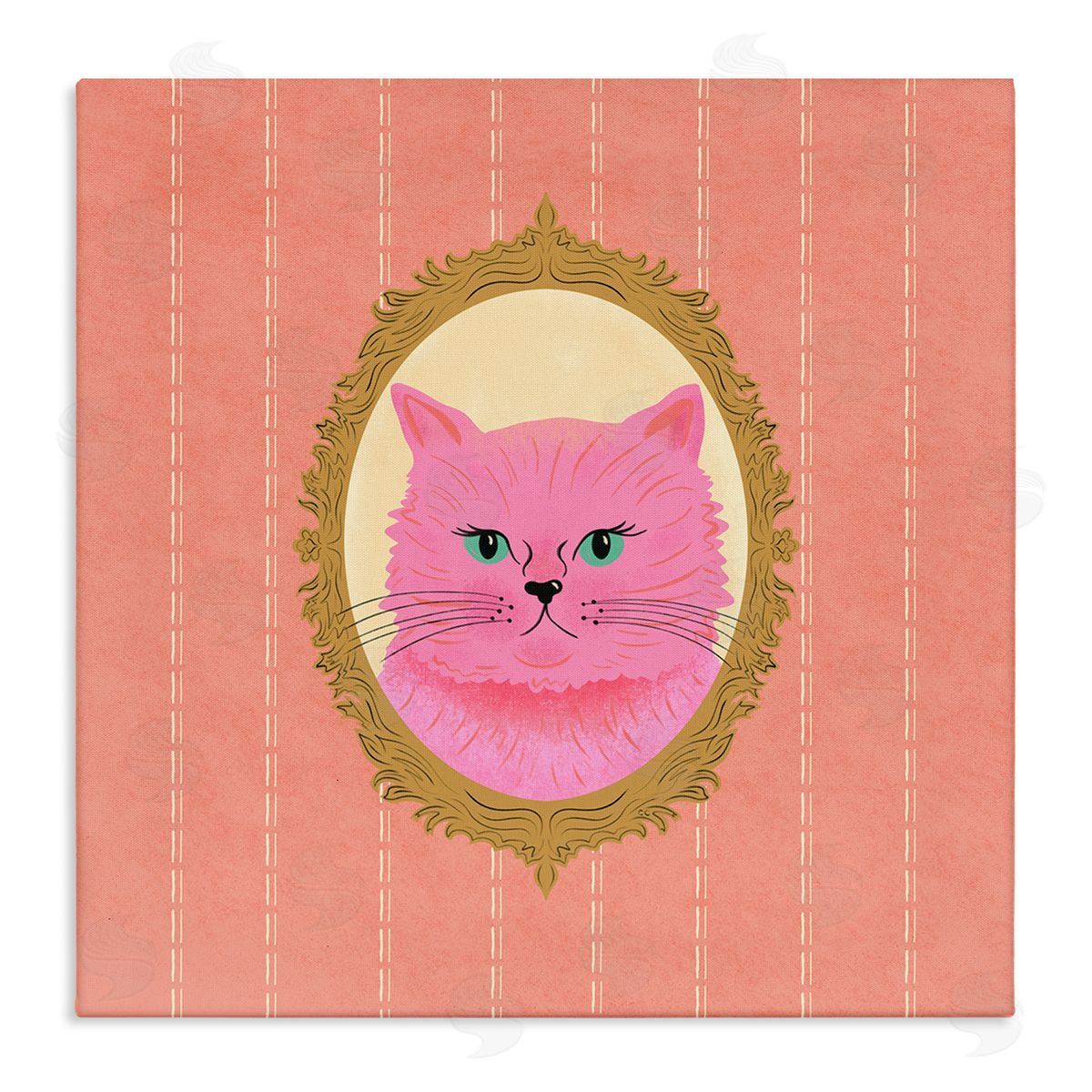 Carrie Cantwell Pink Cat Portrait Canvas Wall Art Print