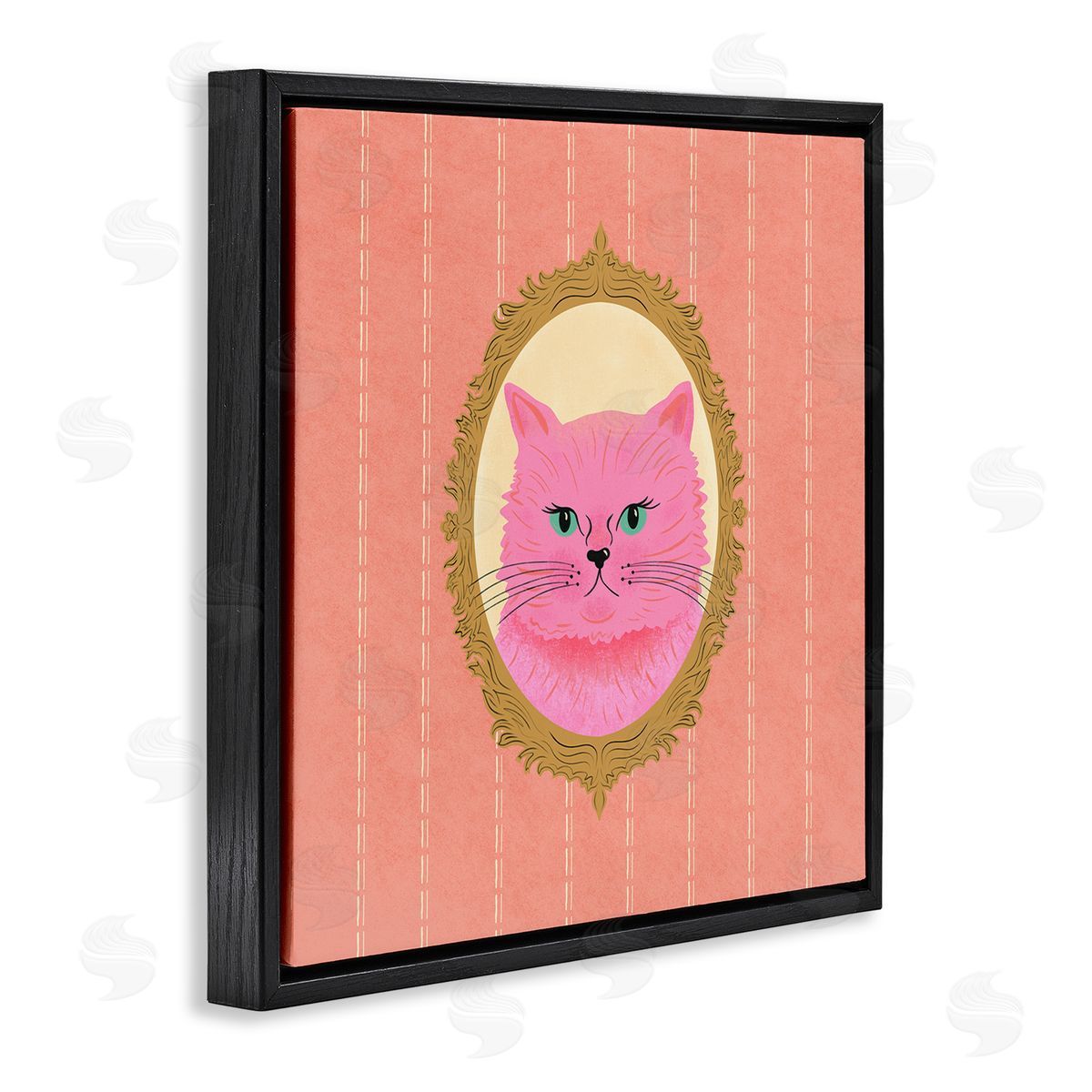 Carrie Cantwell Pink Cat Portrait Black Floating Frame Canvas Wall Art Print