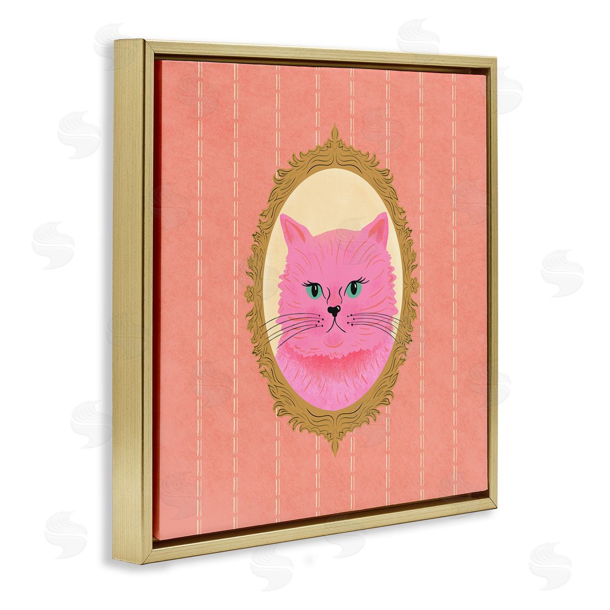 Carrie Cantwell Pink Cat Portrait Gold Floating Frame Canvas Wall Art Print