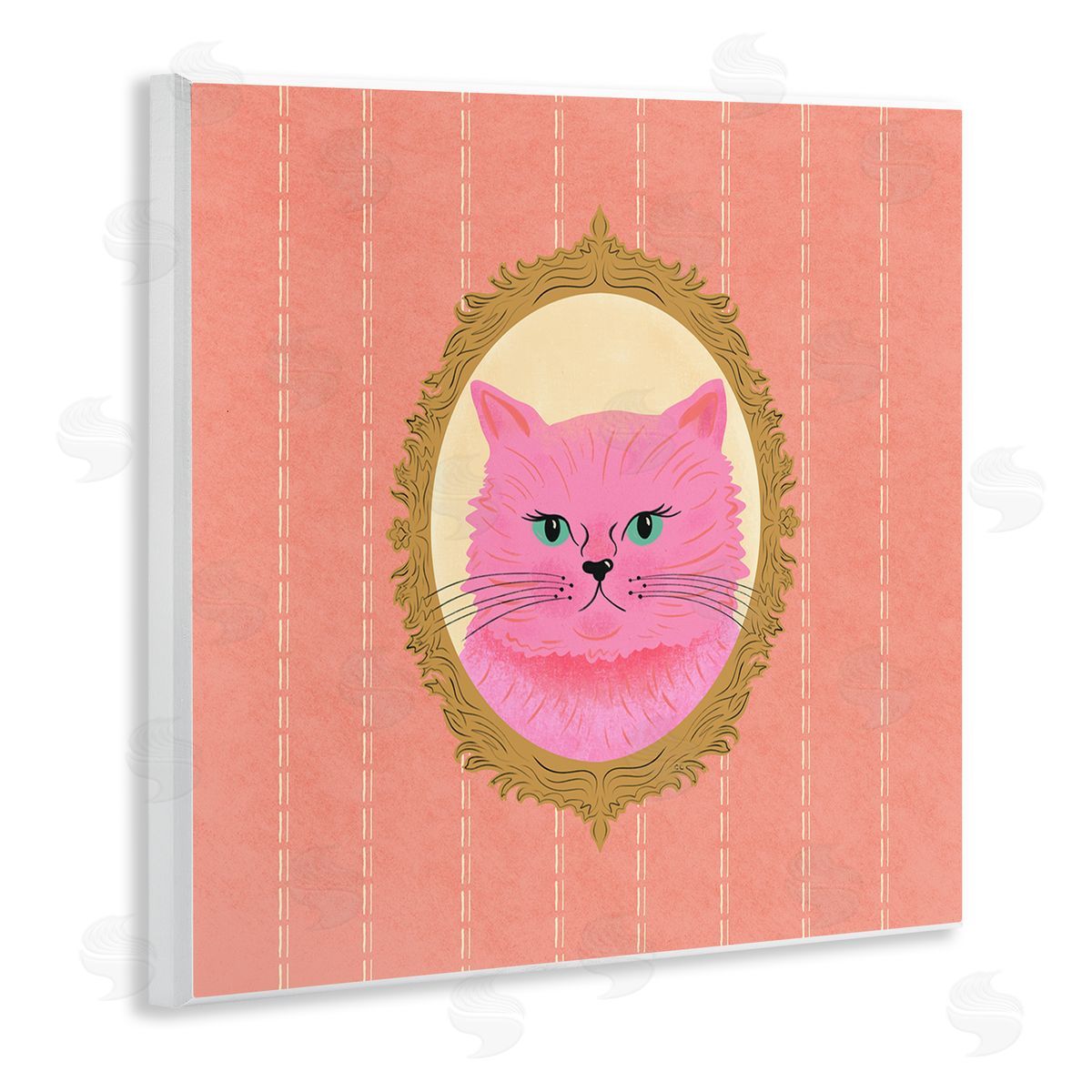 Carrie Cantwell Pink Cat Portrait Wooden Wall Plaque Art Print