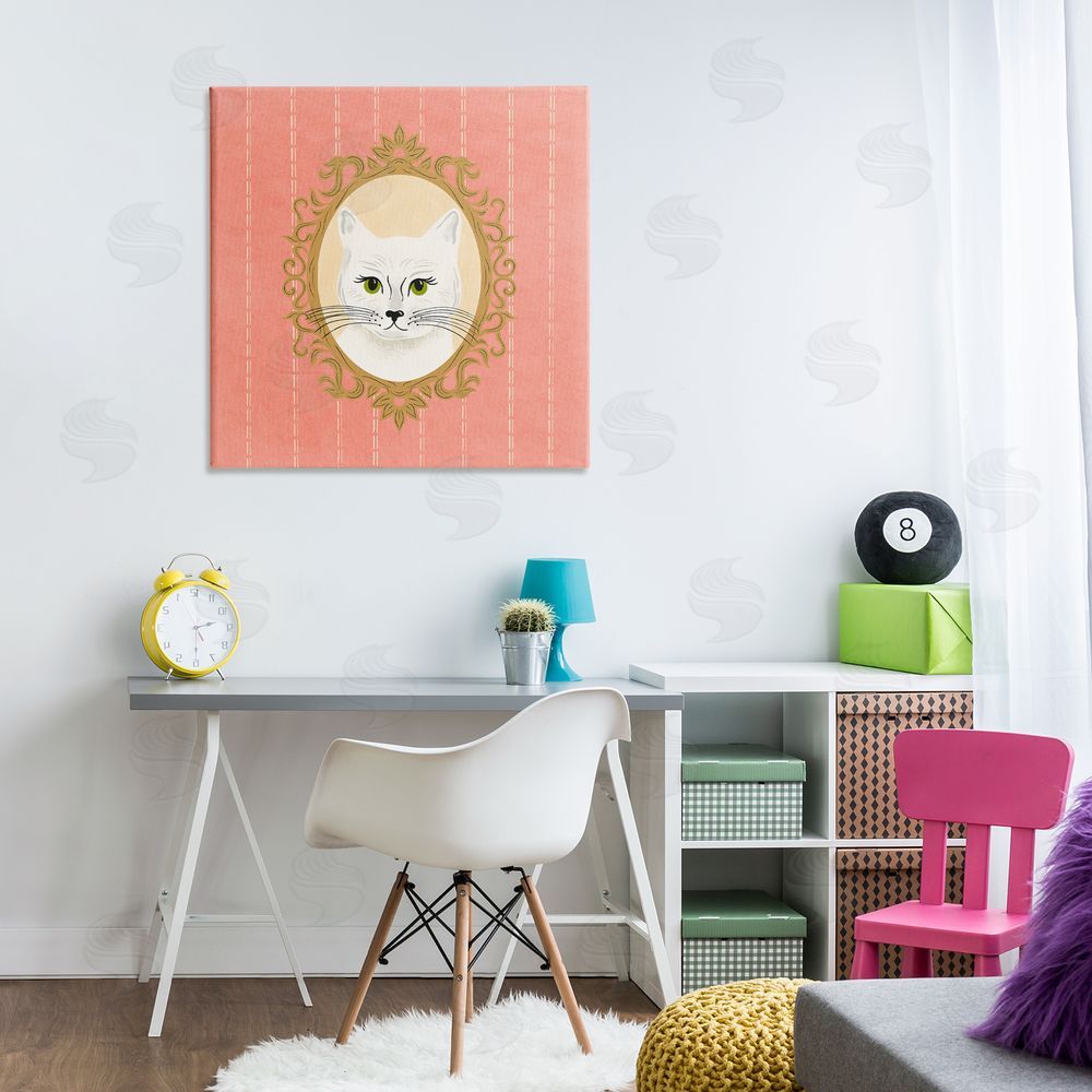 Carrie Cantwell White Cat Portrait Canvas Wall Art Print in Room