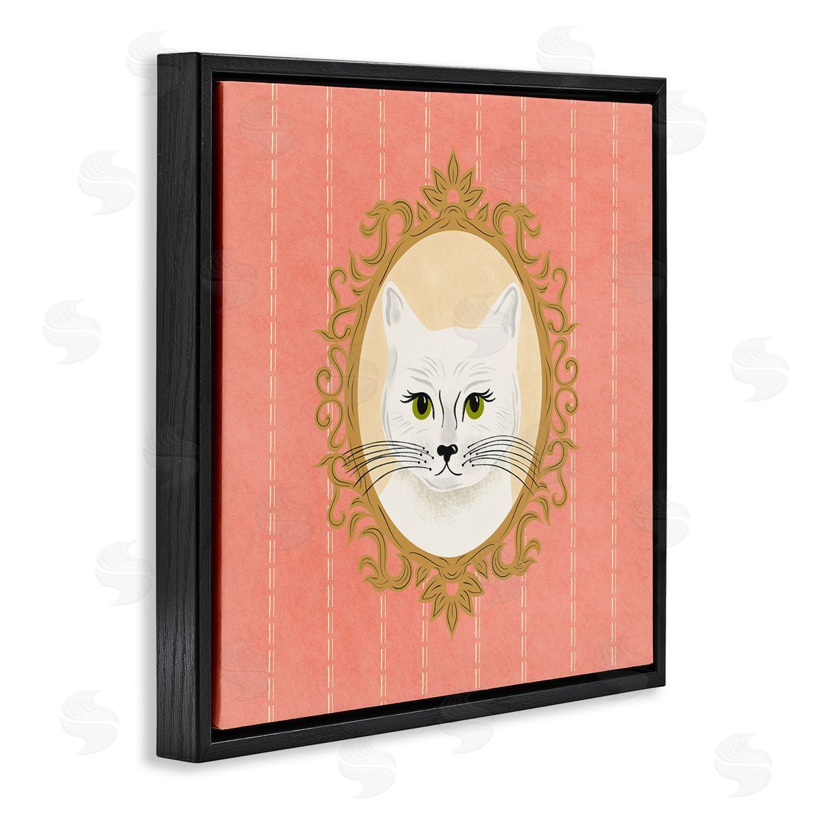 Carrie Cantwell White Cat Portrait Black Floating Frame Canvas Wall Art Print