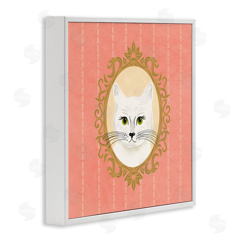 Carrie Cantwell White Cat Portrait White Framed Giclee Wall Art Print